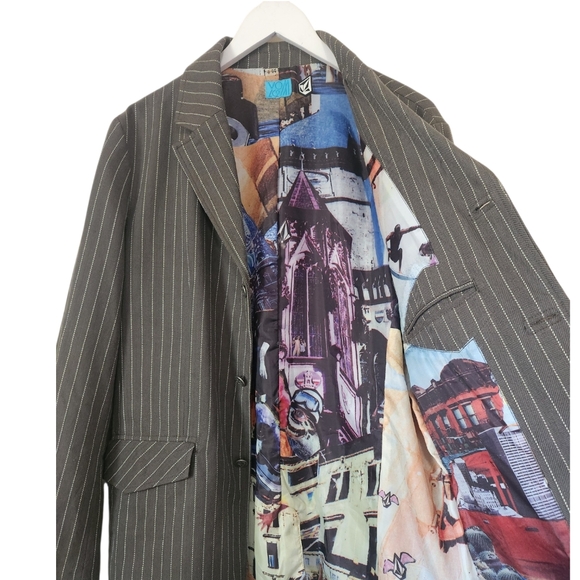 Vintage Volcom Avant Garde Design Gray Pinstripe Blazer Size XL